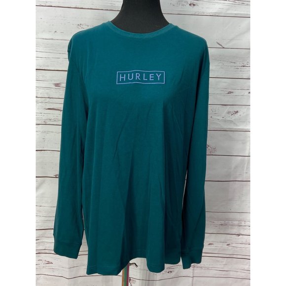 Hurley Men's Dark Teal Long Sleeve Size‎ Large Logo Brand T Shirt - Picture 1 of 8